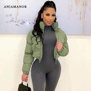 Women's Down Parkas ANJAMANOR Zip Up Turtleneck Cropped Puffer Jacket Solid Color Wholesale Winter Clothes Women Bubble Coat Outwear D48-EC72 231016