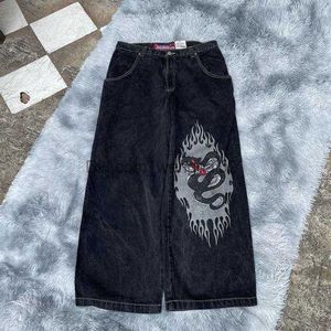 Jnco Baggy Kot Hip Hop Kaya Nakış Desen Erkek Kadınlar 2023 Yeni Moda Sokak Giyim Retro Harajuku Yüksek Bel Geniş Bacak Jeans B8