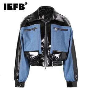 Men S Trench Coats IEFB Denim Patchwork Leather Jackets Trend Fashion Silhouette Short Windbreake Korean Style Luxury Casual Pu Coat CPG0512 231016