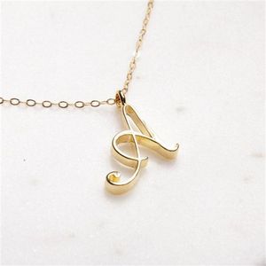 Gold Color Swirl Initial Alphabet Necklace All 26 English A-T Cursive Luxury Monogram Name Word Text Character Capital Letter Pend249U