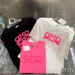 レディースのTシャツ春と夏の女性タオル刺繍文字パターンTシャツブラックホワイトピンク