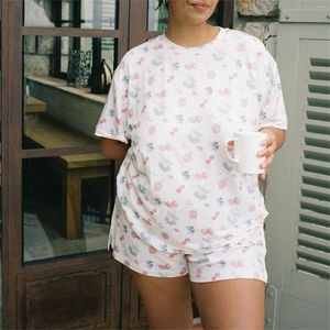 Kadınların Takipleri Y2K Kadın 2 Parça Pijama Kıyafet Kazanma Çiçek Kısa Kollu Üst Yan Dışişli Takım Rahat Homewear gevşek rahat gece kıyafeti