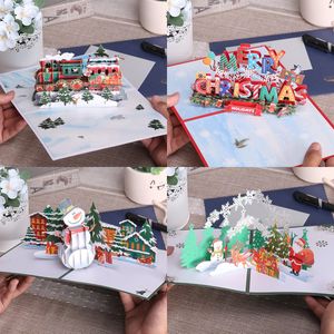 Greeting Cards Christmas Card 3D Train Pop Up Xmas Gift for Winter Holiday Year 231017