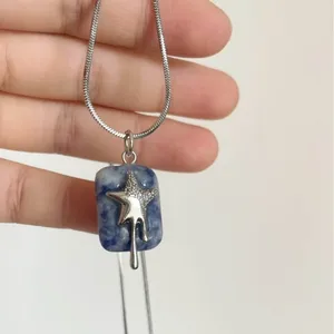 Colares Pingente Moda Cubo Azul Pedra Colar Declaração Jóias Único NeckChain F19D