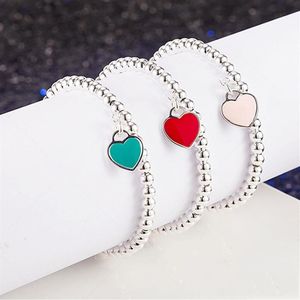 S925 Sterling Silver Blue Heart Märke 4mm Ball Bead Armband Classic Fashion High Quality Jewellry Birthday Gift249w