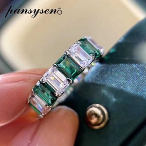 PANSYSEN Original Design Emreald Created Moissaite Gemstone Rings for Women Real 925 Sterling Silver Round Couple Ring Whole186S