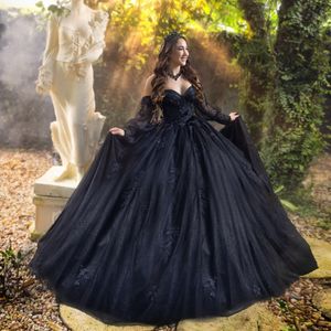 Black Glittering Luxury Crystal Quinceanera Dresses Off Shoulder Applique Beads Birthday Party Ball Gown Vestidos de 15 anos