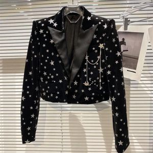 Våren ny design Kvinnor Fashion Wid Down Collar Velvet Fabric Paillette Shinny Stars Mönster Lång ärm Kort jacka Coat316p