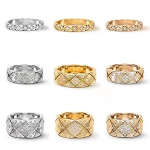 Classic Diamond Plaid Luxury Designer Ring Mens Womens Diamond Ring Gold White Gold Rose Gold Non Fading High Grade Sterling Silver Titanium Steel Couple Ring