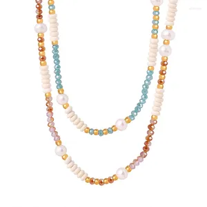 Kedjor högkvalitativa ljus safir rosa sötvatten pärla vintage unika glas sten pärlor halsband kvinnors smyckesfest gåva