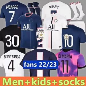 adulti e bambini 21 22 23 MBAPPE maglie da calcio 2021 2022 2023 DI MARIA WIJNALDUM SERGIO RAMOS HAKIMI quarto kit da calcio Maillots ICARDI VERRATTI Champions 10th