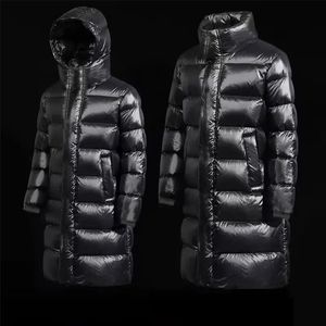 Parkas masculinas para baixo 2023 inverno brilhante algodão acolchoado jaqueta longo casaco grosso moda preto masculino quente outerwear 3xl 231017