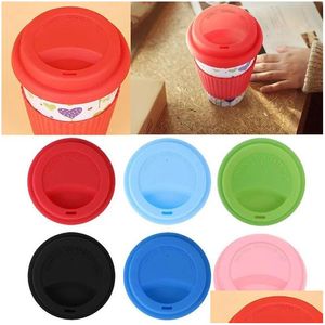 ドリンクウェアのふたMticolor Sile Cup Lids 9cm Anti Dust Spill Proof Food Grade Soft Mug Coffee Milk Tea Cup