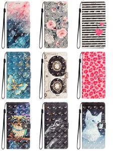 3D Flower Butterfly Leather Wallet Cases For Iphone 15 Pro Max 14 Plus 13 12 11 X XS XR 8 7 6 Tape Marble Heart Love Cat Skull Card Slot Holder Flip Cover Phone Pouch Strap
