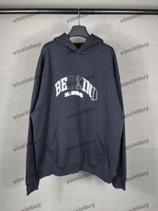 xinxinbuy erkekler tasarımcı kapüşonlu sweatshirt yok edildi Paris mektubu nakış kadınları siyah mavi sarı beyaz xs-2xl