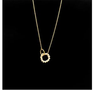 Hänghalsband med 18 K guld naturlig pärla rund länk halsband kvinnor rostfritt stål smycken chic klänning söt boho ol s japan korean 231017