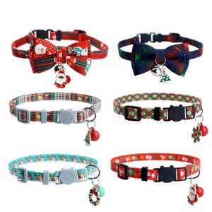 Cat Collars Leads Adjustable Collar Christmas Pet with Bells and Bows Small Pendant Decoration To Prevent Getting Lost for Cats Puppies 231017
