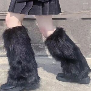 Damen Socken E-Girl Furry Boot Covers Y2K Goth Weiß Kunstfell Mode Punk JK Knielang Hiphop Winter Warm