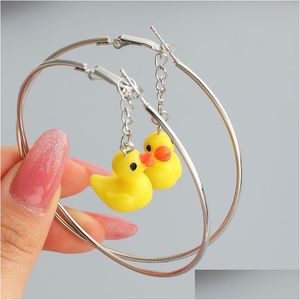 Charm Fashion Cute Yellow Duck Charms Earrings Girls Geometric Big Hoops Jewelry Jewelry Earrings Dhsea