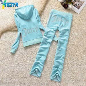 YICIYA 2023 succosa JC strass cucito abito di velluto tuta di velluto donna set cerniera felpa e pantaloni pantaloni invernali abiti top