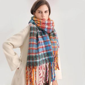 Scarves Thick Cashmere Women Winter Scarf Fashion Plaid Print Casual Travel Pashmina Shawl Warm Wraps Blanket Poncho With Tassel Bufanda