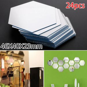 Wall Stickers 24Pcs 3D Mirror Hexagon Removable Art Decal Home Decor Mural DIY Self Adhesive 231017