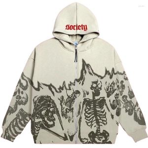 Women's Jackets Men Anime Skull Hoodies Women Vintage Gothic Zip Up Long Sleeve Streetwear Loose Coats Harajuku Letter Print Hooded