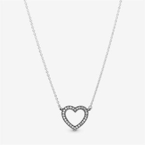 925 Sterling Silver Sparkling Open Heart Necklace Fashion Bröllop Engagemangsmycken för kvinnor gåvor214q