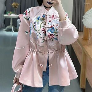 Kvinnors blusar Hikigawa Summer Chic Fashion Blue Floral Embroidery Elegant Shirt Match Slim Midje Tunika Casual BlusaS Mujer de Moda