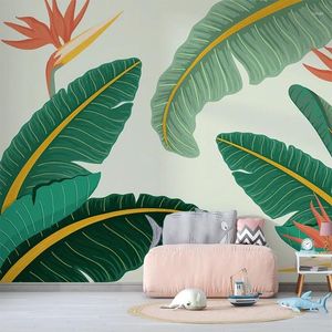 Wallpapers personalizado 3d mural de parede papel moderno pintado à mão plantas tropicais floresta tropical folhas po papel de parede sala de estar decoração fresco