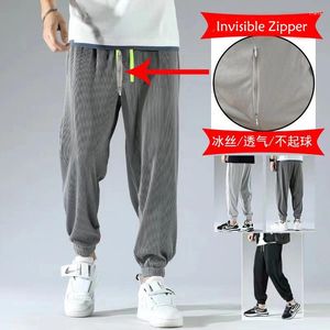 Męskie spodnie mężczyźni Summer Invisible Zipper Open Crotch Ice Silk Jogger Thin Harem Mężczyzna duże spodnie sportowe spodnie sportowe