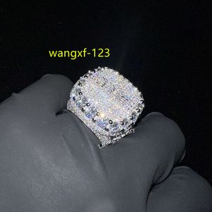 925 실버 VVS 빛나는 Moissanite Ring White Gold Plated 수락 사용자 정의 편지 힙합 보석 반지 선물