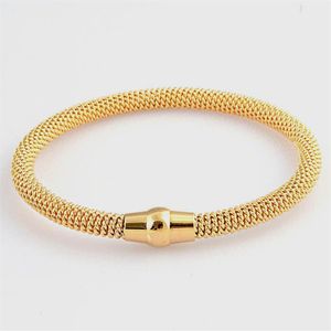 Bangle Fashion Women Men Magnetic Color Rose Gold Rostfritt stål Rund Ed Wire Cuff Clasp -armband smycken209g