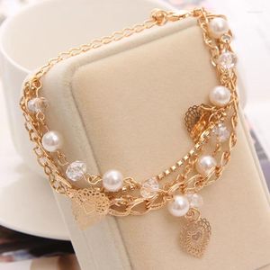 Charm Bracelets Hesiod Multilayer Fashion For Women Austrian Crystal Pierced Heart Bangles Luxury Jewlery