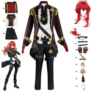 Cosplay Anime Spiel Genshin Impact Diluc Ragnvindr Cosplay Kostüm Perücke Teyvat Mondstadt Dawn Winery Halloween Karneval Party Uniform Anzug