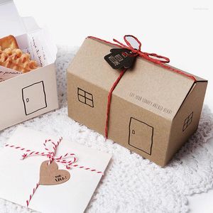 Present Wrap Small House Shape Cake Boxes Packaging Paper Cartoon Cookies Box Candy With Heart Card For Baby Shower Party Favors