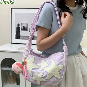 Bolsas de noite Bolsa bordada de estrela bordada Bag Y2K Street Style Casual Satchel grande capacidade de tela Cute Messenger Moon dentes Dumpling 231017