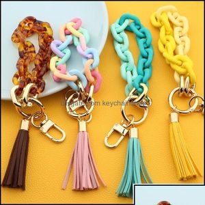 Key Rings Key Rings Jewelry Pop Keychains Fashion Women Accessories Wristlet Bangle Bracelets Acrylic Link Chain Leather Tasse Dhkry D Dhunm