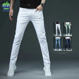 Calças de brim masculinas oussyu roupas de marca branco jeans magros homens algodão azul fino streetwear clássico cor sólida calças jeans novo 28-38l231017