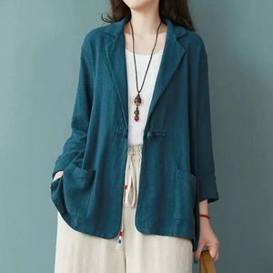 Women's Jackets Japanese High Quality Vintage Oversized Jacket Women Casual Cotton Linen Coats Solid Leisure Loose Thin One Button Cardigan Top 231016