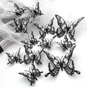 Adesivos de parede 12pcs Halloween 3D DoubleLayer Borboleta Bat Crânio Rosa Fantasma Festival Decoração de festa para casa 231017