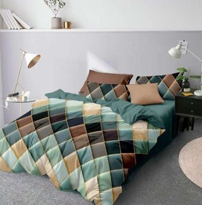 Yatak setleri Yastık ile yeşil ekose seti 200x200 yorgan kapağı 210x210 yorgan kral boyutu geometrik kafes battaniye 231017