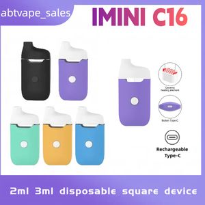 New Imini C16 Vape Tank 2ml 3ml disposable square device Disposable Vape Pen Empty Oil Vaporizer D8 D9 280mAh Preheat USB Recharge Device Pod Factory OEM Support