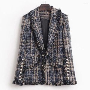 Ternos femininos tweed terno feminino jaqueta outono inverno 2023 moda manga longa quente blazer feminino casacos casuais escritório senhoras casaco topos r