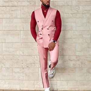 Abiti da uomo Blazer Custom Made Rosa Tacca bavero Gilet Pantalone 2 pezzi Doppio petto Matrimonio Slim Fit Smoking dello sposo Terno Masculino Prom Blazer Abiti da uomo 231017