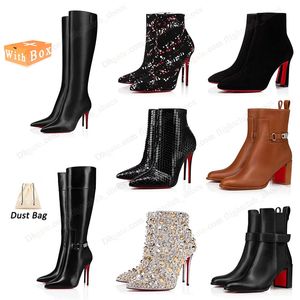 Designer Womens Boots Heel Luxury Black Red Beige Cowboy Cowgirl Kort stövlar Lår över knähögklacket Pumpar Sexig västra Tabi Work Shoes Ladies Big Size 43