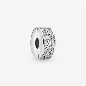 100% 925 Sterling Silver Clear Pave Clip Charms Fit originale europeo braccialetto di fascino moda donna gioielli di fidanzamento di nozze Acce237g