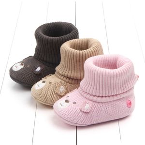 Toddler First Walkers Gray Pink 3 Color Autumn Winter Warm 0-1 Year Old Cartoon Woolen Boots Anti Slip Soft Soled Crochet Baby Booties