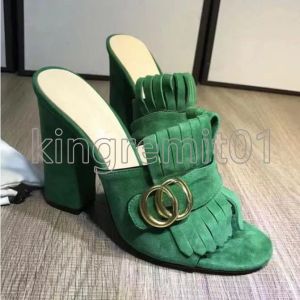 Kvinnor Sandaler Tassel Sandal Designer Shoes Chunky Heel Sandal Gladiator Slippers Brand High Heel Lady Open Toe Slipper