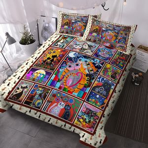 Yatak Setleri Renkli Kedi Setleri Yorgan Kapak 3 Parça Yatak Çizeltileri 2 Yastık Şems 231017